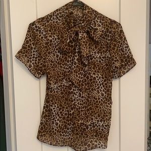 Sheer Leopard Print Bow front top